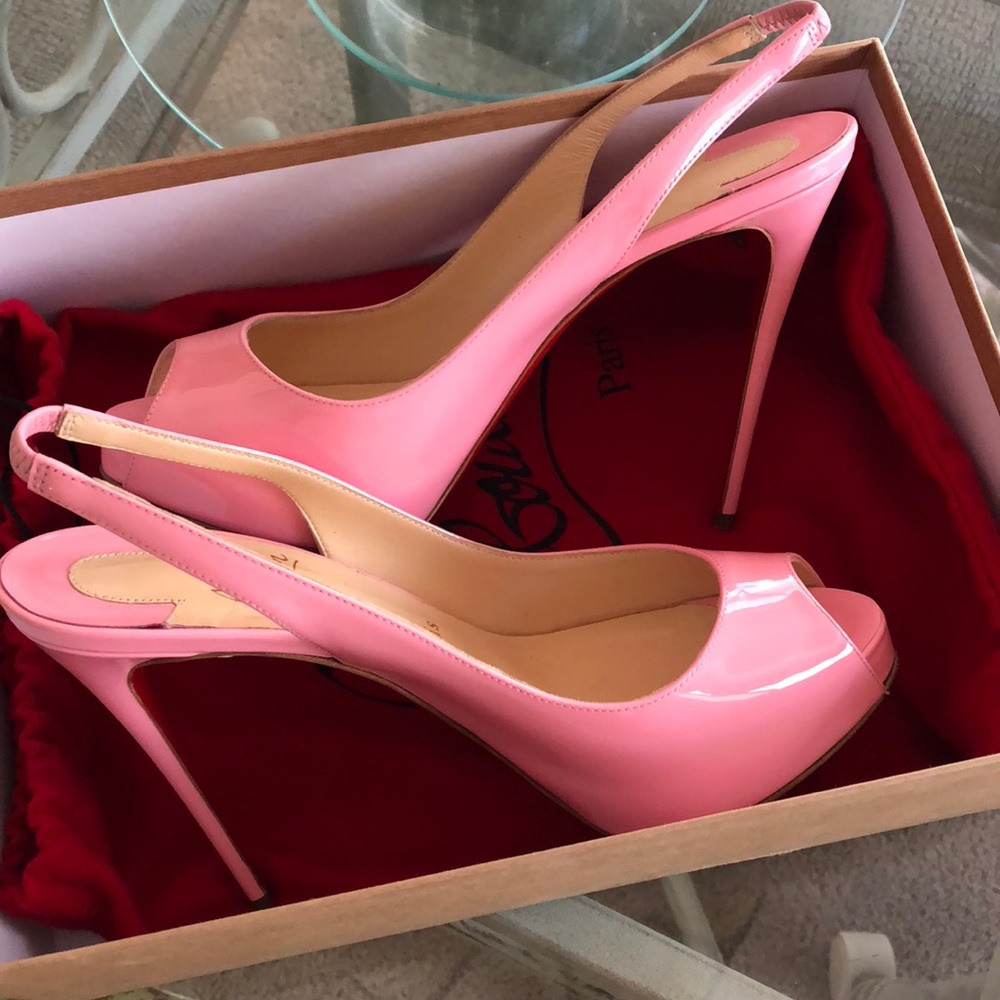 Christian Louboutin patent peep sling
